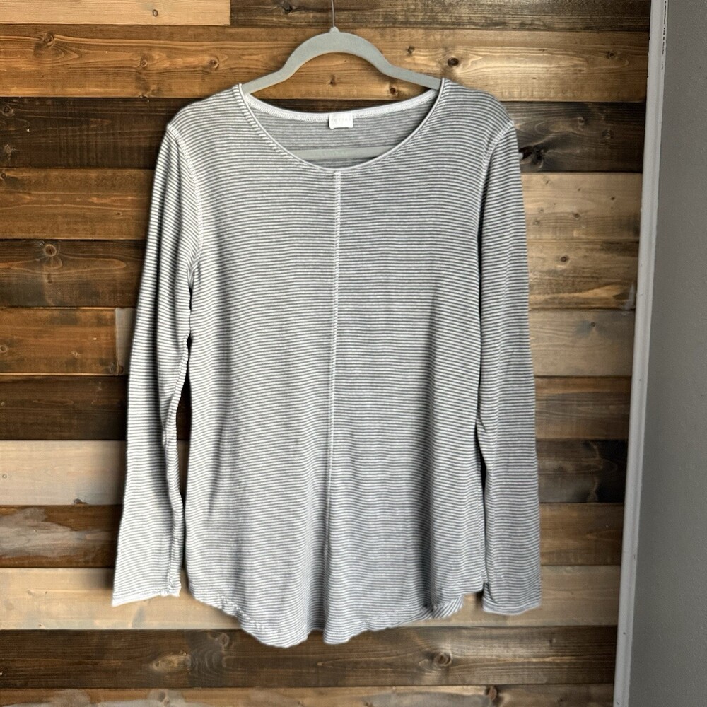 Poetry Striped Long Sleeve Top US 6 Gray Organic Cotton Hemp Relaxed Minimalist